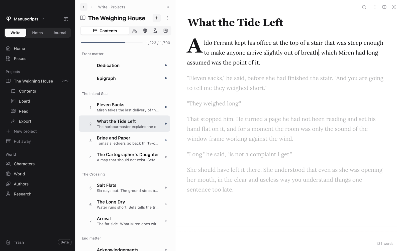 Focus typing set to Paragraph: the paragraph being written is clear and the rest is dimmed