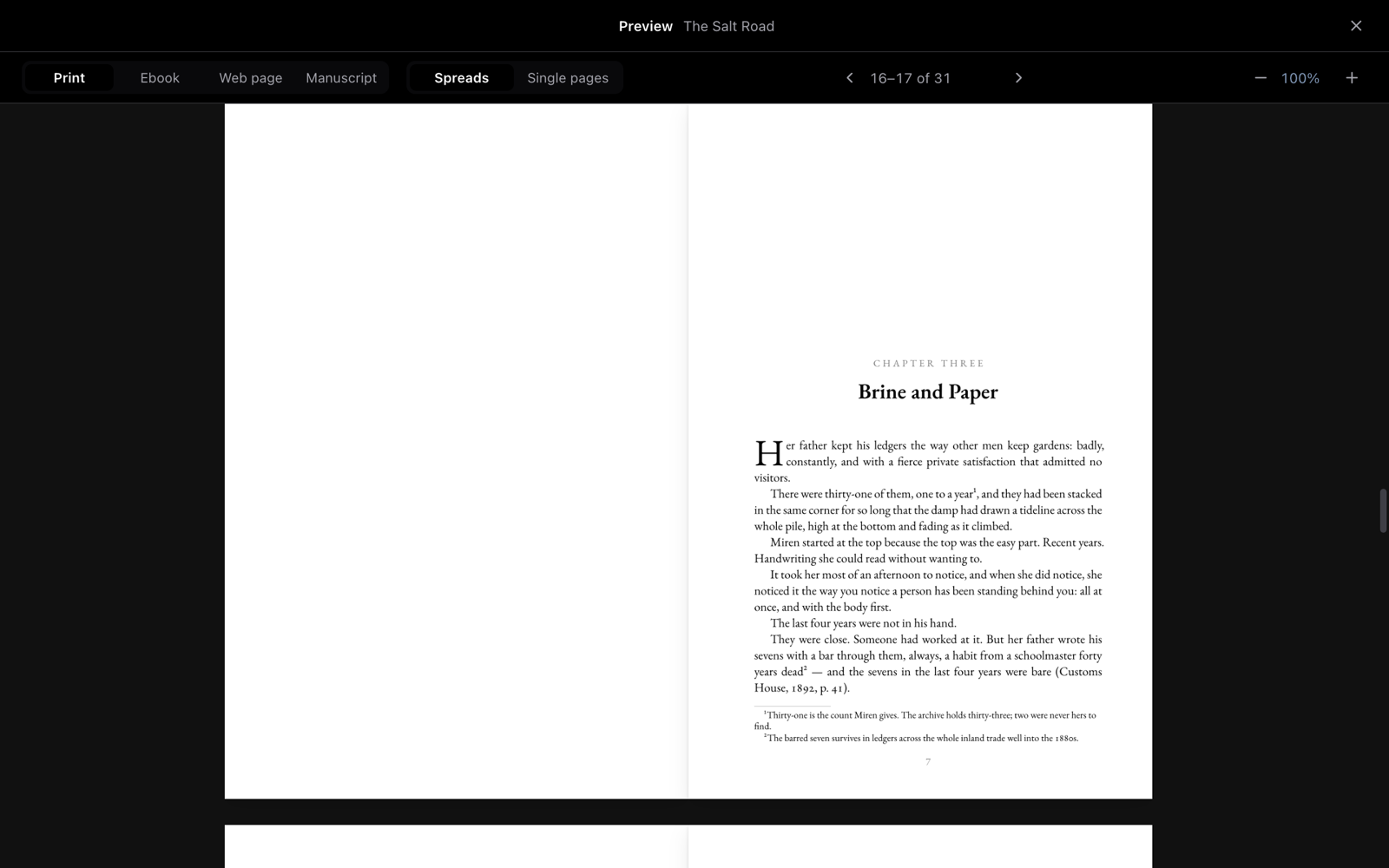 The preview of a printed book: chapter three opening on a right-hand page, with its footnotes at the foot