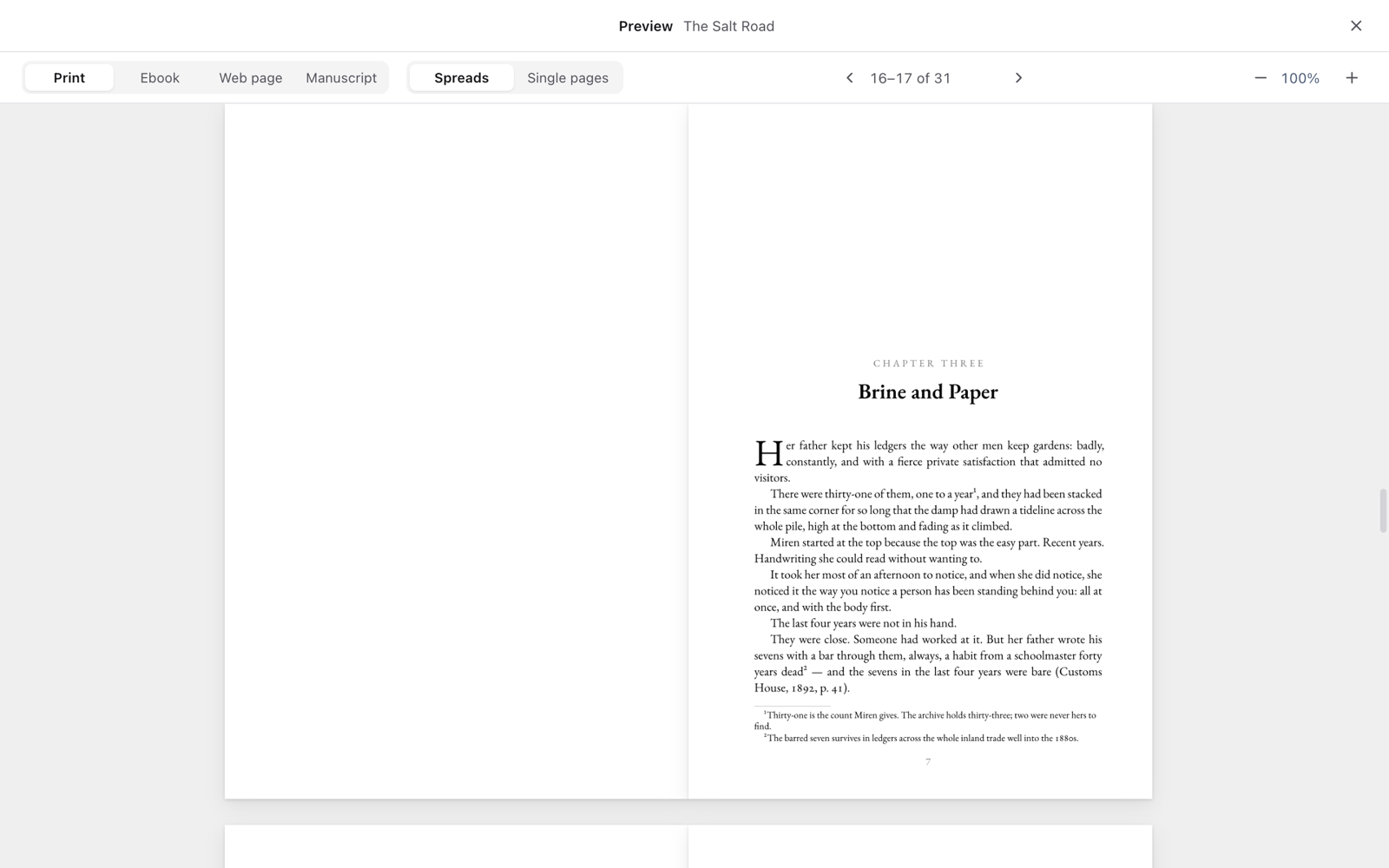 The preview of a printed book: chapter three opening on a right-hand page, with its footnotes at the foot