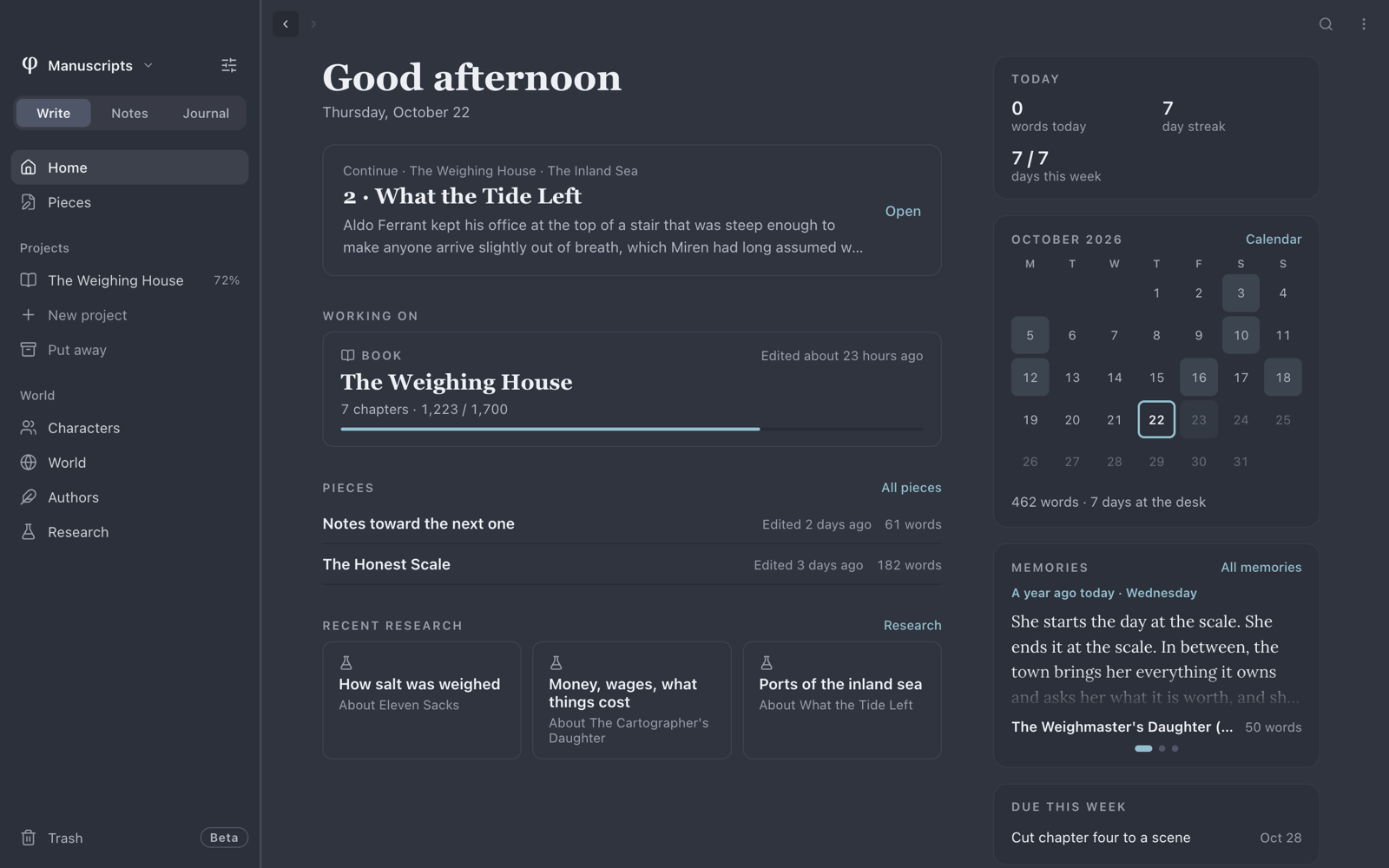 The Home window in the Nord theme, dark: Nord's polar-night page and sidebar